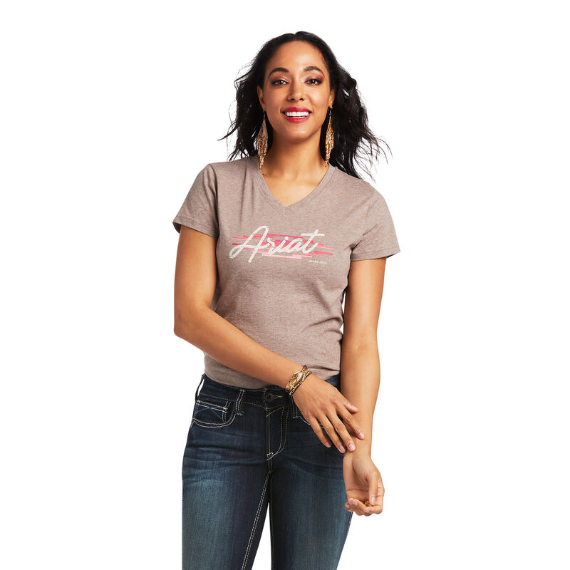 Ariat T-Shirts Damen - Real Logo Script Classic Fit Khaki ( QXSLU-8596 )